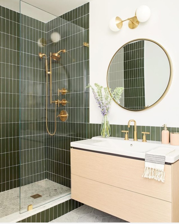 athroom with floating cabinets