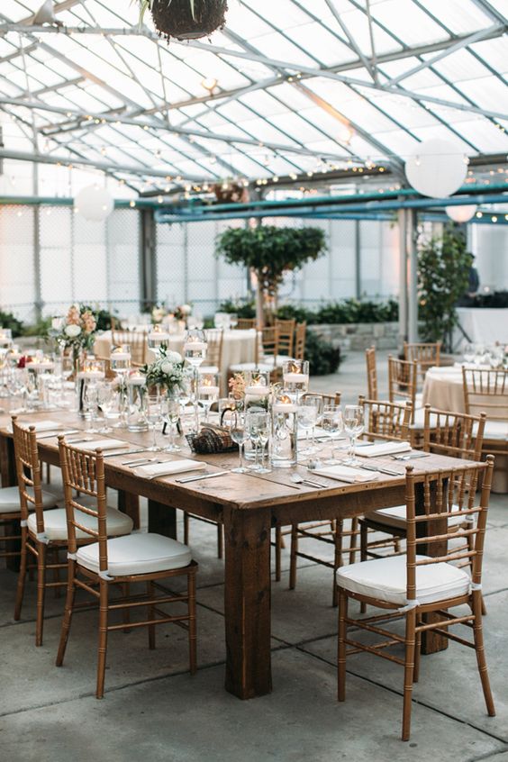 industrial space wedding table arrangement