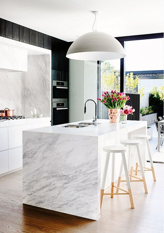 marble kitchen with flowers